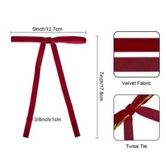 24 Pcs 3/8” Wide, 5 * 7 inch Velvet Bows,Vintage Christmas Tree Ribbon & Red