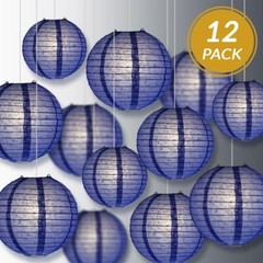 12-PC Astra Blue Paper Lantern Assorted Decoration Combo Set, 12/10/8-Inch