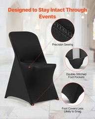 VEVOR 30PCS Black Stretch Spandex Folding Chair Covers for Wedding Party Dining