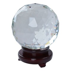 200mm D Cut Crystal Ball Sphere Clear Prism Wood Rotatable Stand 7.87″