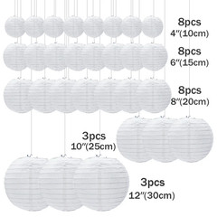 30Pcs/Set White Paper Lanterns Chinese Hanging round Lantern Lamp for Wedding An
