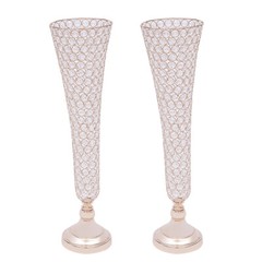 2Pcs 20.86in Gold Trumpet Crystal Wedding Flower Decoration Vase For Anniversary