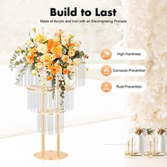 Wedding Gold Crystal Flower Stand Crystal Flower Stand Round Pedestal Stand