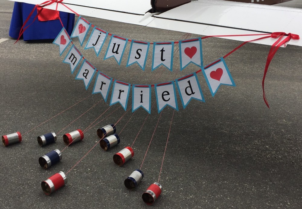 Wedding Signs “Mr & Mrs” & “Just Married” Aviation Airplane Red Blue Theme
