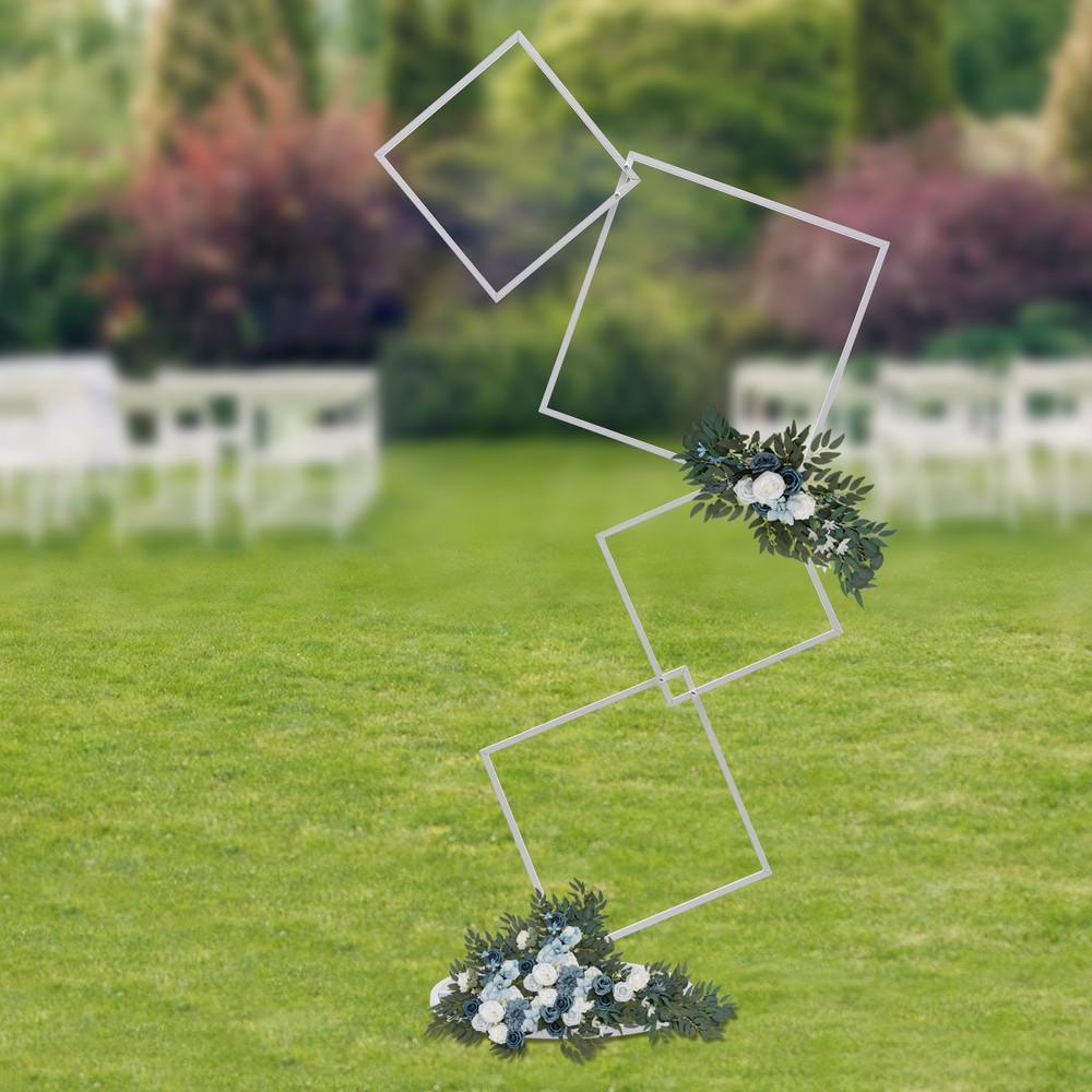 White Metal Flower Frame Weddings Square Backdrop Garland Plants Display Stand