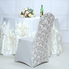 Silver Satin Rosette SPANDEX Stretchable Banquet CHAIR COVER Light Gray