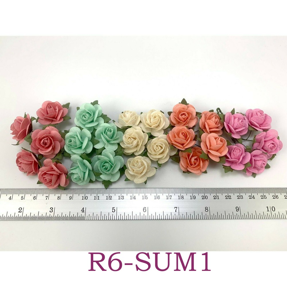 1″ /2.5 cm Open Roses Mulberry Paper flower Wedding Scrapbook Craft R6