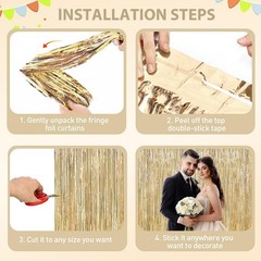 Champagne Gold Tinsel Backdrop Foil Fringe Curtains – 2 Packs Door Streamers …
