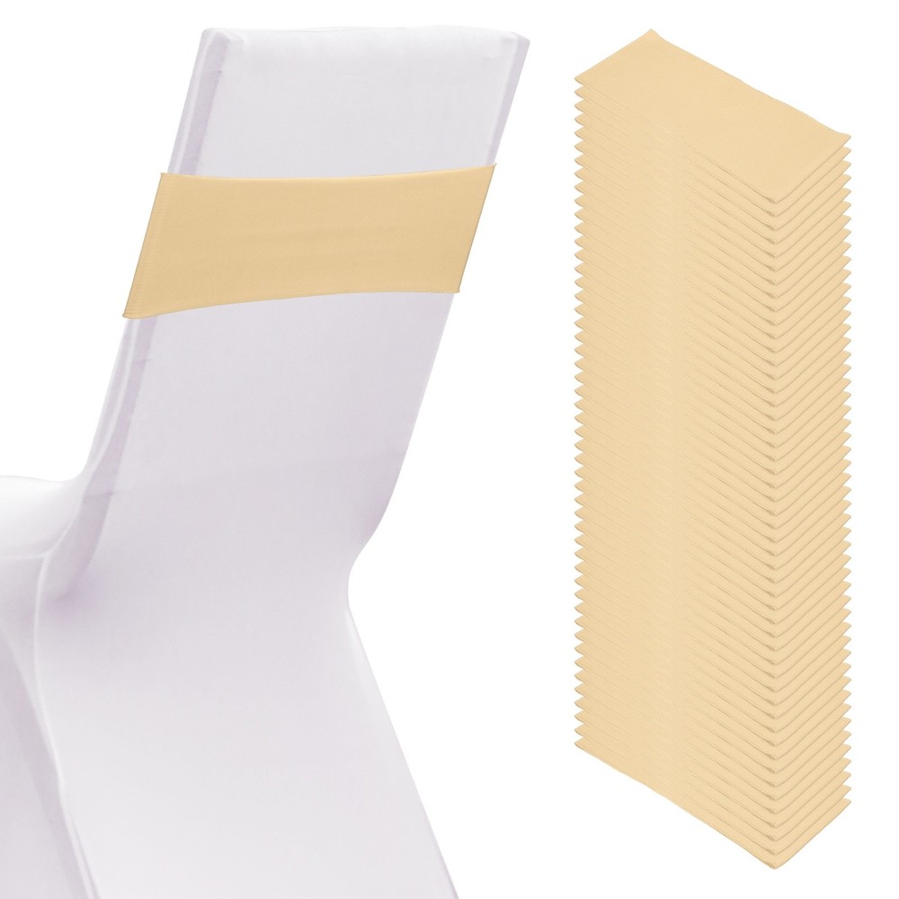 50 Pcs Spandex Chair Sashes Bows with Slider Buckle, Champagne