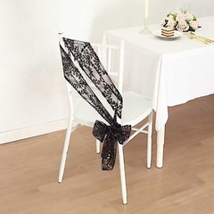 5 BLACK Embroidered Sequin CHAIR SASHES Party Events Decorations Supplies