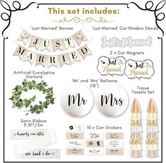 Weather-Resistant 33 Pc Just Married Car Decoration Set for Stylish Weddings