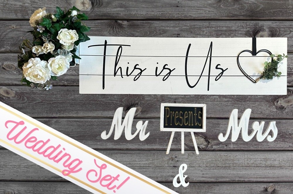 Elegant 6-Piece Wedding Decor Set – Mr & Mrs Wood Letters, Floral & Sign’s