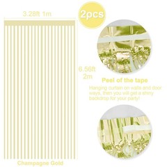 Metallic Tinsel Foil Fringe Curtains Backdrop Champagne Gold, 2 Pcs 3.28 ft x…