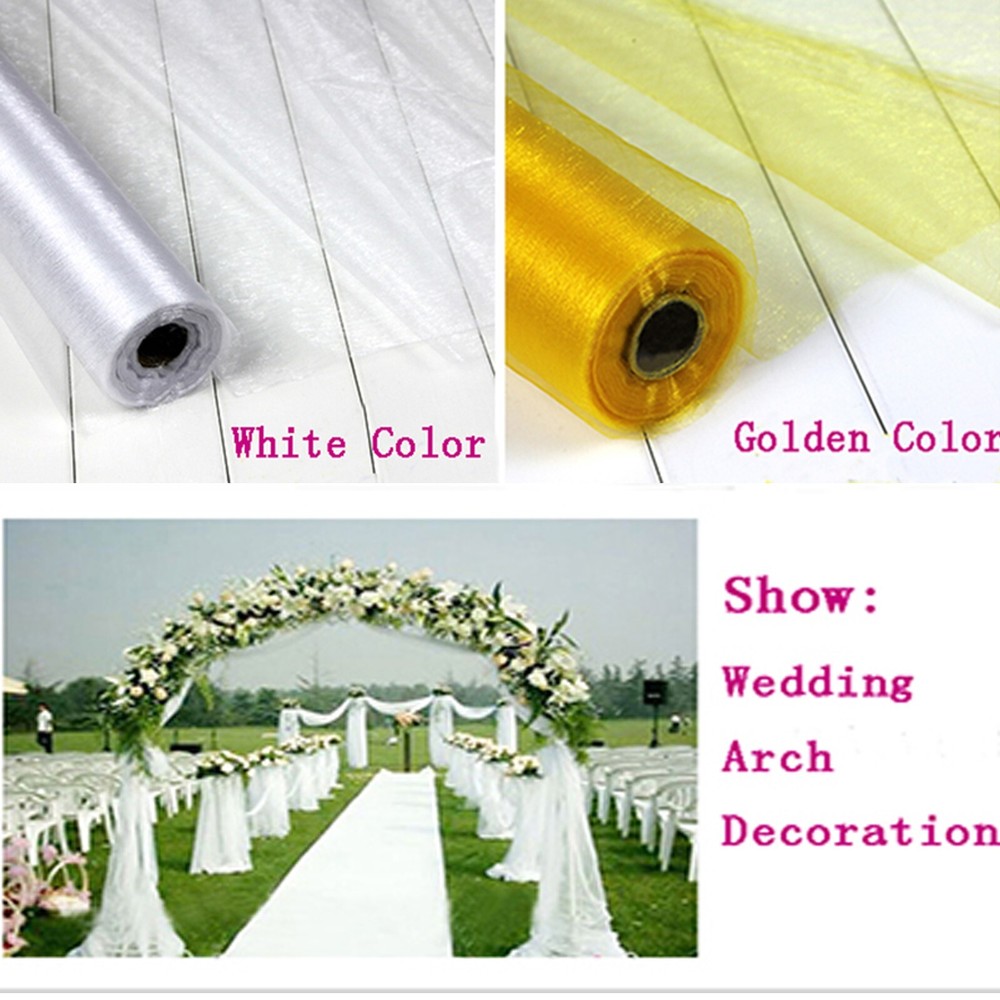 32.8 Yards Bridal Wedding Draping Decoration Glass Yarn 59” Wide White/Golden
