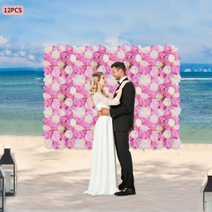 12PCS Artificial 3D Flower Wall Panel Wedding Backdrop Wall Decor Pink 15*15in