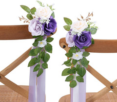 Purple Wedding Aisle Decor – 10 Chair Flowers for Ceremony and Church Pew