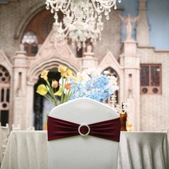 10 Burgundy Spandex CHAIR SASHES with Silver Round Buckles Wedding Decorations