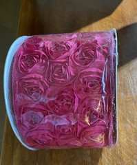 Rosette Wired Ribbon Satin 3D appliquéd Red Rose Flower 4″ x 5Y Fuchsia Pink