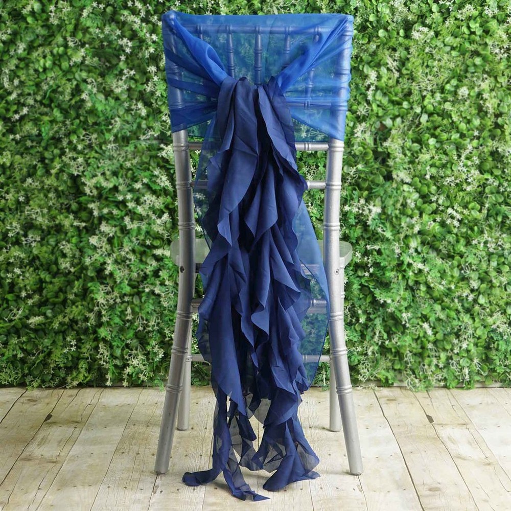 Royal Blue Premium Curly Chiffon CHAIRS Covers Cap SASHES Bows Ties Wedding