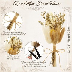 24 Pcs Boho Dried Flower Bouquet with Glass Vase Set 12 Mini