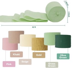 Crepe Paper Streamers Party Decorations – 6 Rolls Grass Green Gold Pink Olive…