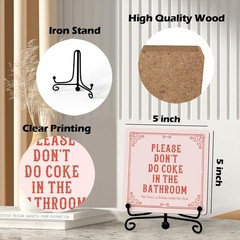 Funny Wooden Signs – ‘Please Don’t Do Coke’ & Retro Pink Art, Bathroom Decor …