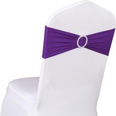 Bulk 100 Purple Spandex Chair Sashes, Reusable Wedding Party Bands, Stretch F…