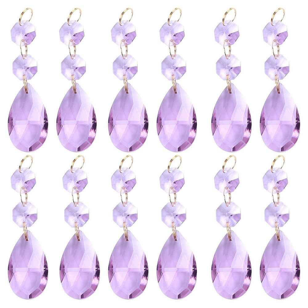 12 Hanging Purple Teardrop Crystal Chandelier Prisms Pendants Glass Beads Lights