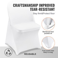 VEVOR 50PCS White Stretch Spandex Folding Chair Covers for Wedding Party Dining