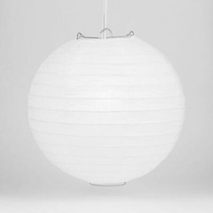 24″ White Round Paper Lantern, Even Ribbing, Hanging Decoration