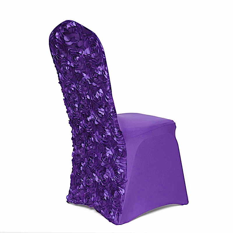 Purple Satin Rosette SPANDEX Stretchable Banquet CHAIR COVER Wedding