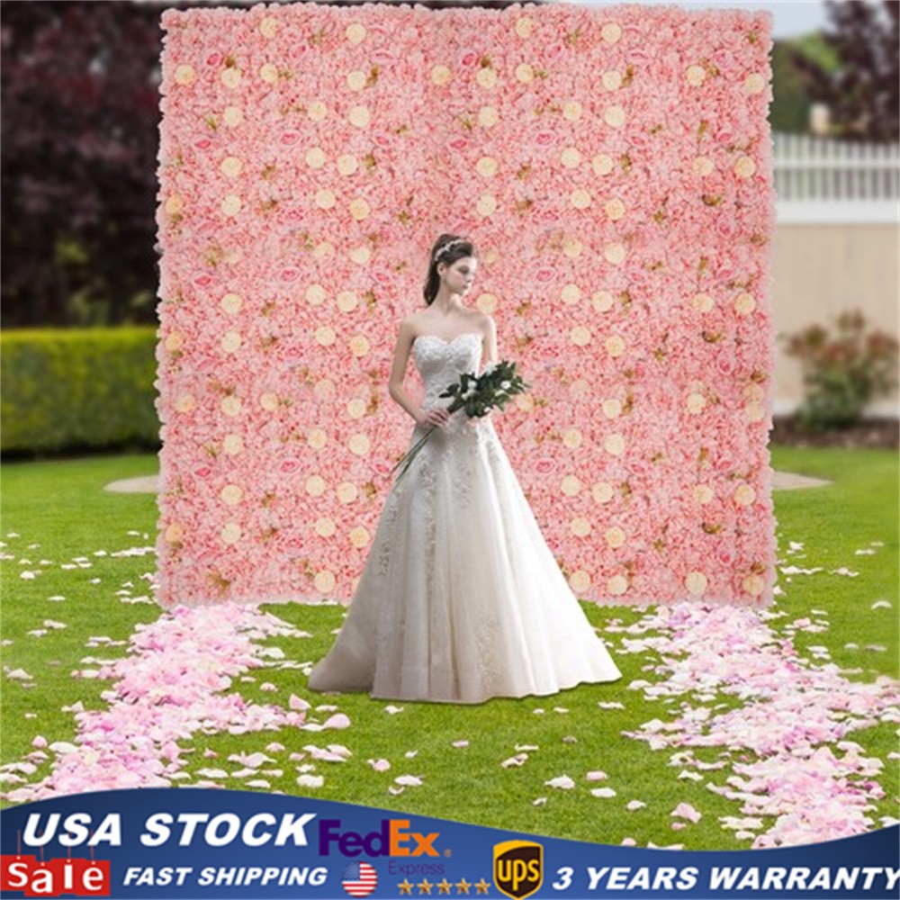 3D Flower Wall Panel-12pcs Artificial Flower Wall Background Silk Rose Wedding