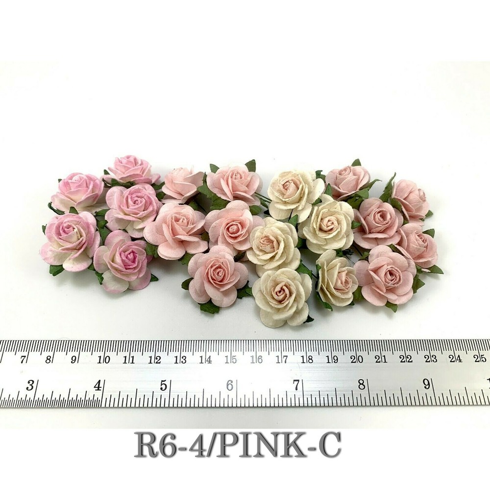 1″/2.5cm Mulberry Open Roses Paper flower Wedding Scrapbook Craft (R6-4/PINK-C)