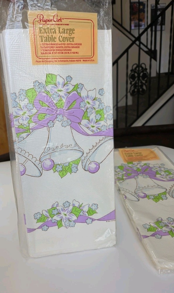 2 Vintage Party Table Covers Wedding Bells Chapel Retro 80s Bridal Paper Art