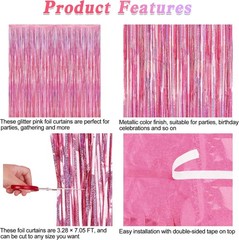 2 Pack Glitter Pink Backdrop, 3.28 FT x 7.05 FT Birthday Party Decorations,
