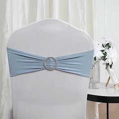 10 Dusty Blue Spandex CHAIR SASHES with Silver Round Buckles Wedding