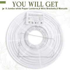 8 Pieces 30 Inch White Jumbo Paper Lanterns Large Hanging Chinese Japanese Pa…