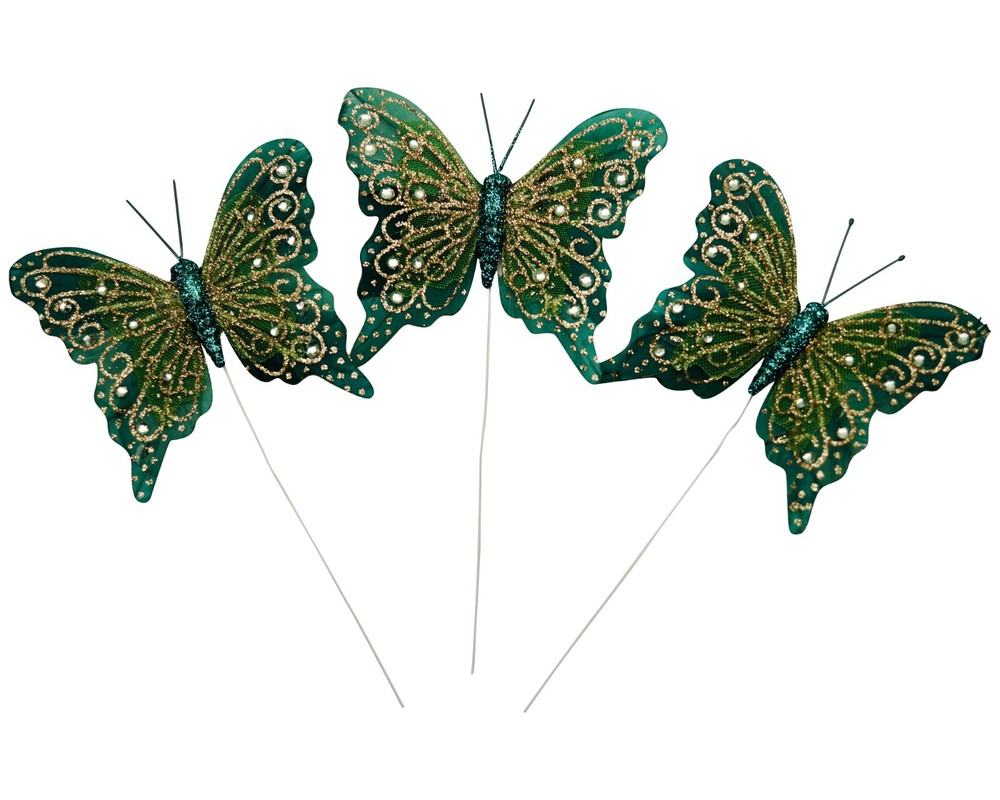 12PC 4″ Hunter + Gold Glitter Feather Butterflies Craft DIY Wedding Cake Topper