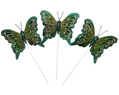 12PC 4″ Hunter + Gold Glitter Feather Butterflies Craft DIY Wedding Cake Topper