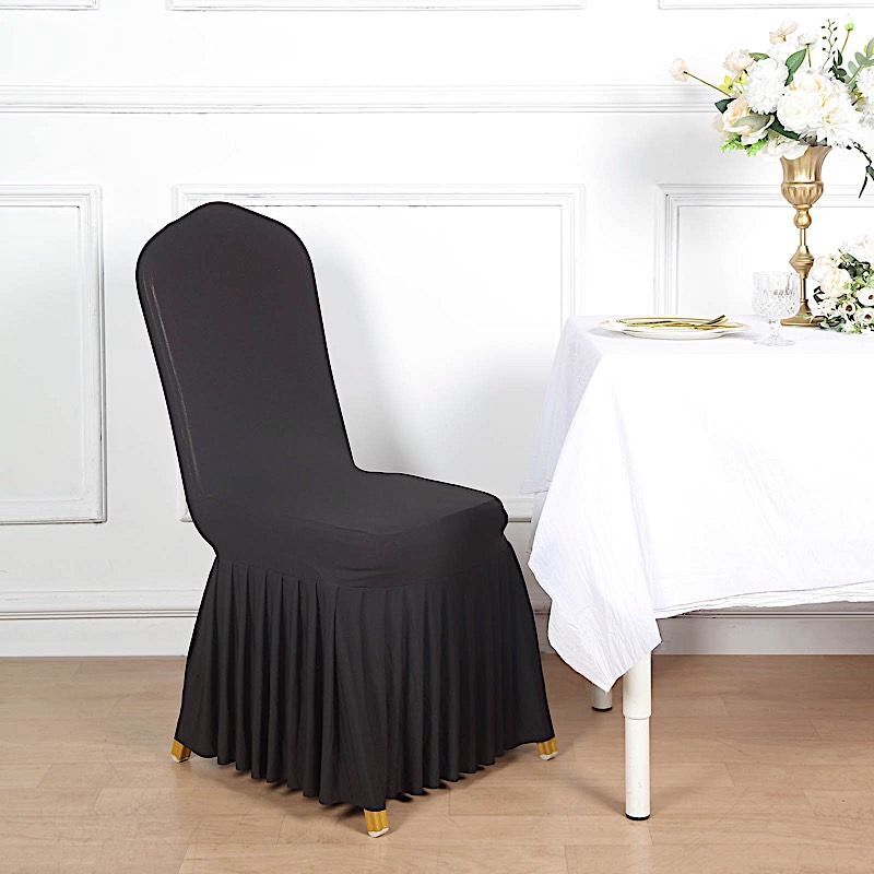 Fitted Spandex Stretchable Banquet CHAIR COVER Ruffle Pleated Skirt Party Events