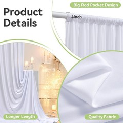 10ftx12ft Wrinkle Free White Backdrop Curtain, 2 Panels 12FT Height White Wed…