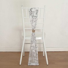 5 SILVER Embroidered Sequin CHAIR SASHES Party Events Decorations Supplies