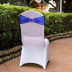 10 Royal Blue Metallic Spandex Chair Sashes Silver Buckles Wedding Decorations