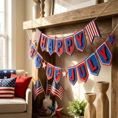 Patriotic Felt Pennant Banner Red White Blue for July 4th Celebrations