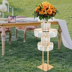 Wedding Gold Vases Centerpieces Luxurious Crystal Flower Stand 5 Tier