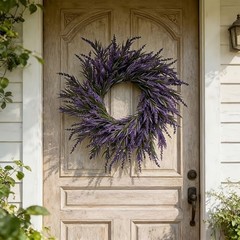 Handmade Look Lavender Wreath Plastic Hanging Decor for Garden Door Window