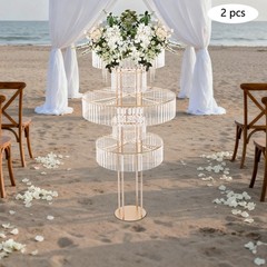 2 PCS 5-Tier Wedding Flower Stand, Gold Iron Acrylic Display Rack, Party Decor
