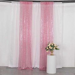2 PINK 8ft x 2ft Sequined Backdrop Curtain with Rod Pockets Wedding Decorations