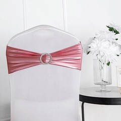 10 Rose Gold Metallic Spandex Chair Sashes Silver Buckles Wedding Decorations