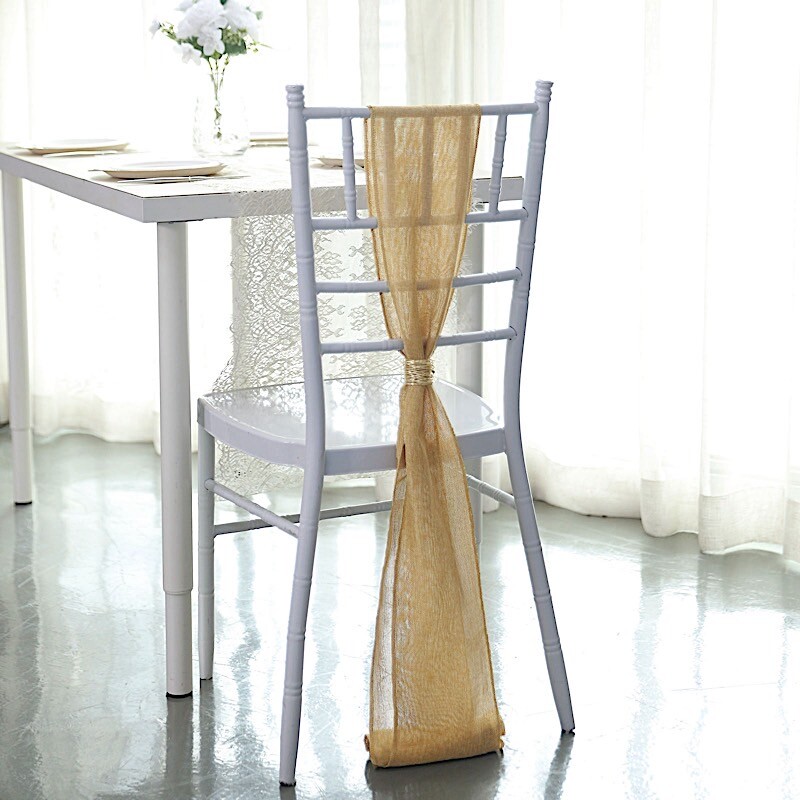 5 pcs GOLD 6″ x 108″ Faux Burlap Chair Sashes Wedding Decorations